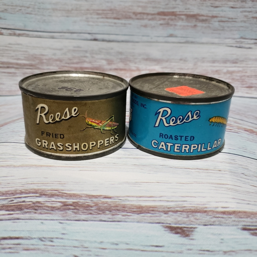 Reese Canned Grasshopper and Caterpillar Vintage Unopened
